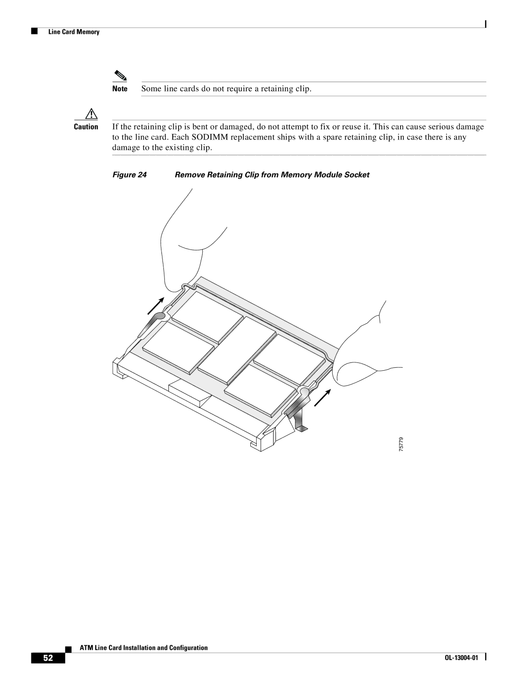 Cisco Systems 12000 series specifications Remove Retaining Clip from Memory Module Socket 