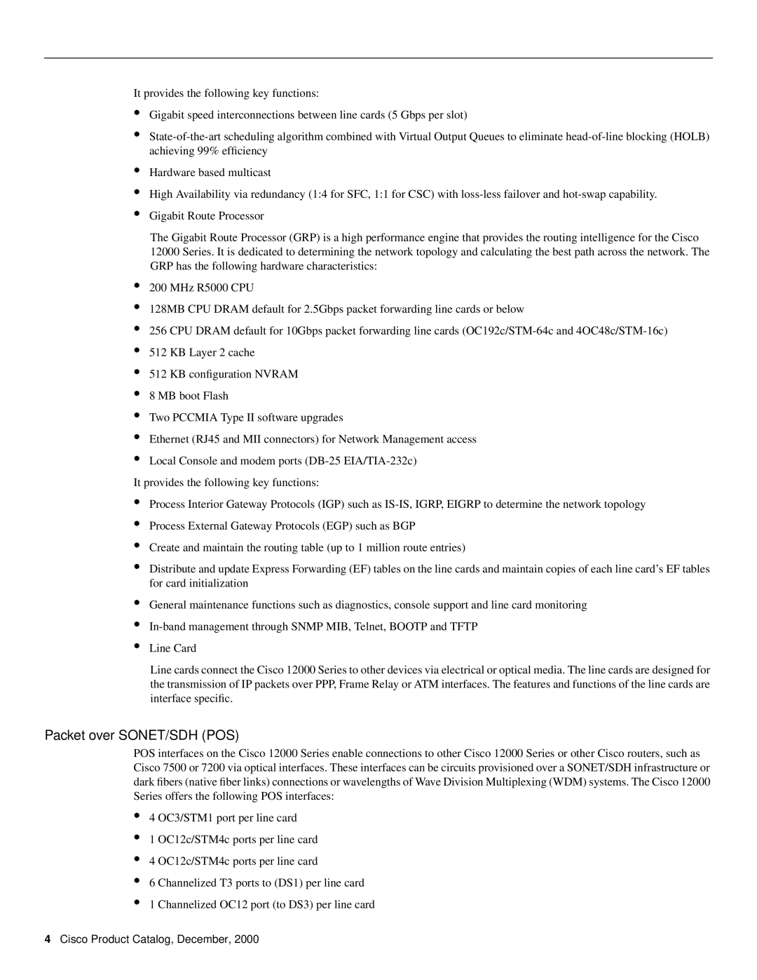 Cisco Systems 12000 manual Packet over SONET/SDH POS 