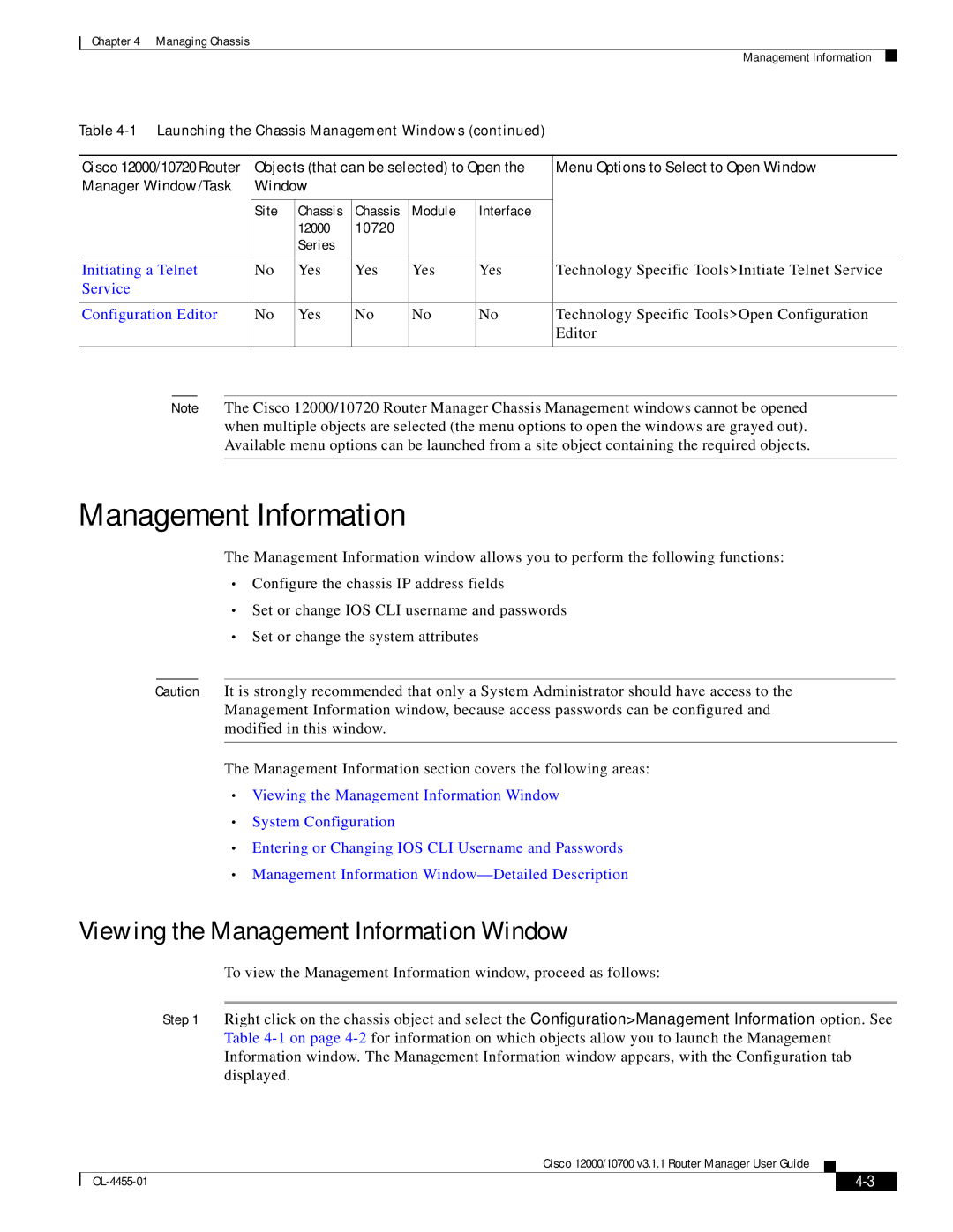 Cisco Systems 12000/10700 V3.1.1 manual Viewing the Management Information Window 