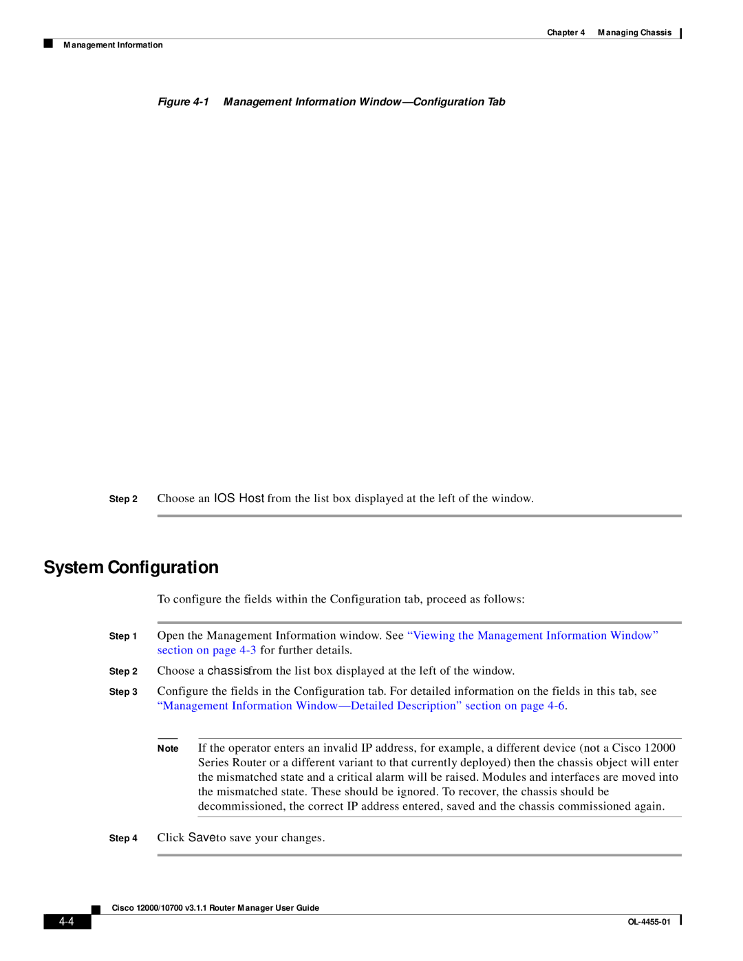 Cisco Systems 12000/10700 V3.1.1 manual System Configuration, Management Information Window-Configuration Tab 