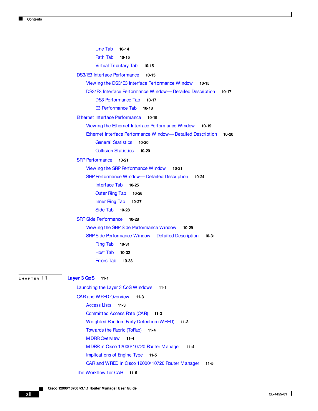 Cisco Systems 12000/10700 V3.1.1 manual Virtual Tributary Tab, Xii 