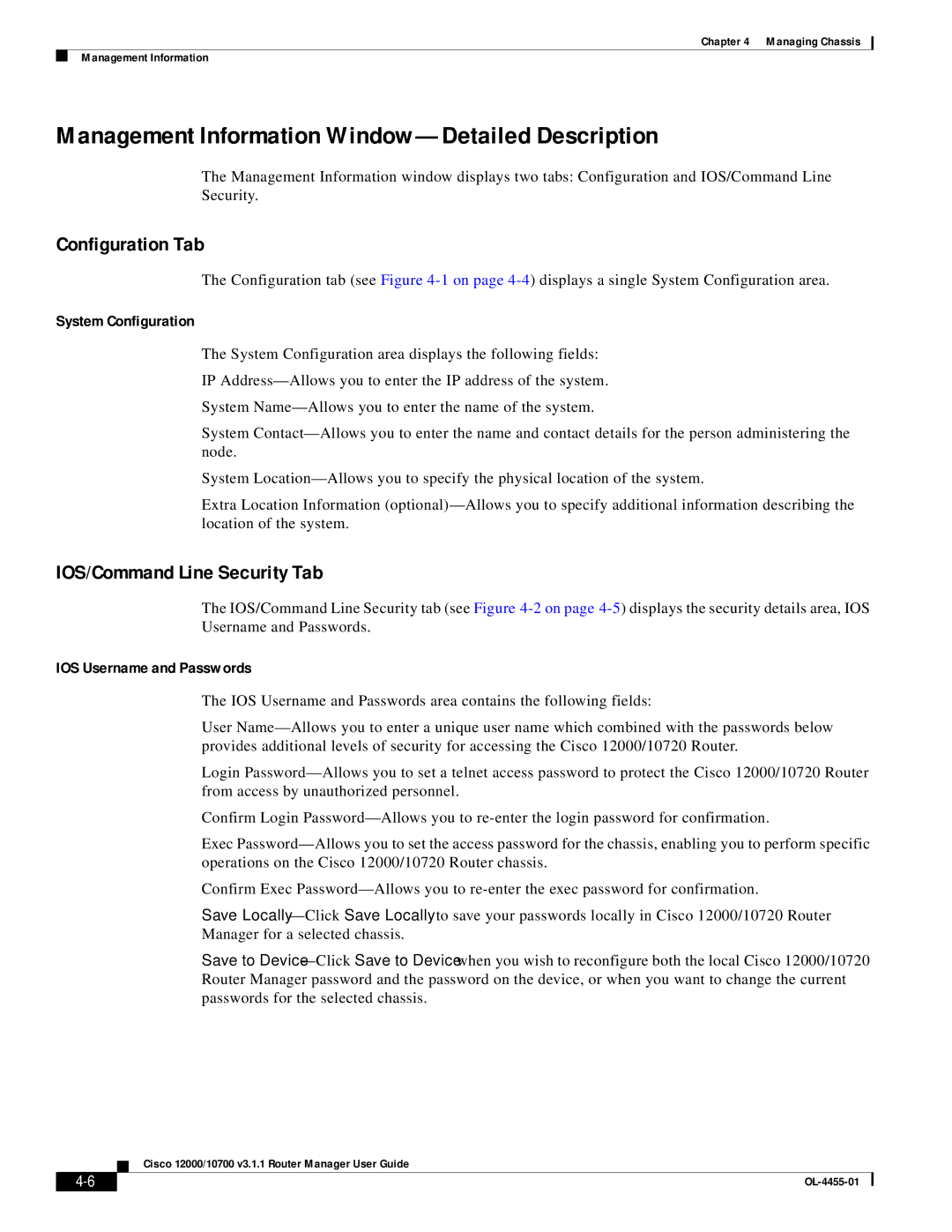 Cisco Systems 12000/10700 V3.1.1 manual Management Information Window-Detailed Description, Configuration Tab 