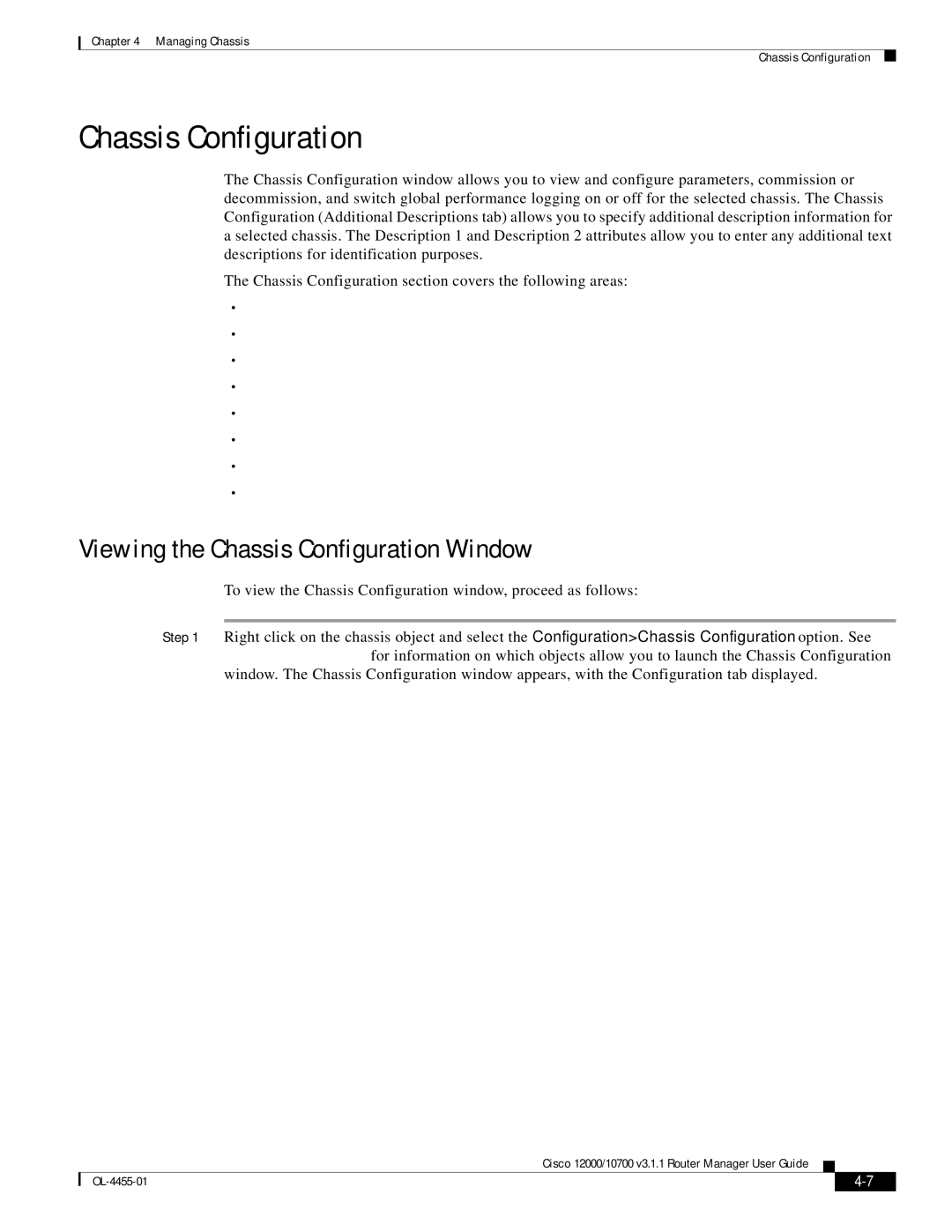 Cisco Systems 12000/10700 V3.1.1 manual Viewing the Chassis Configuration Window 