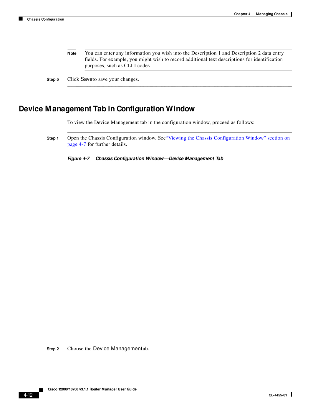 Cisco Systems 12000/10700 V3.1.1 manual Device Management Tab in Configuration Window, Choose the Device Management tab 