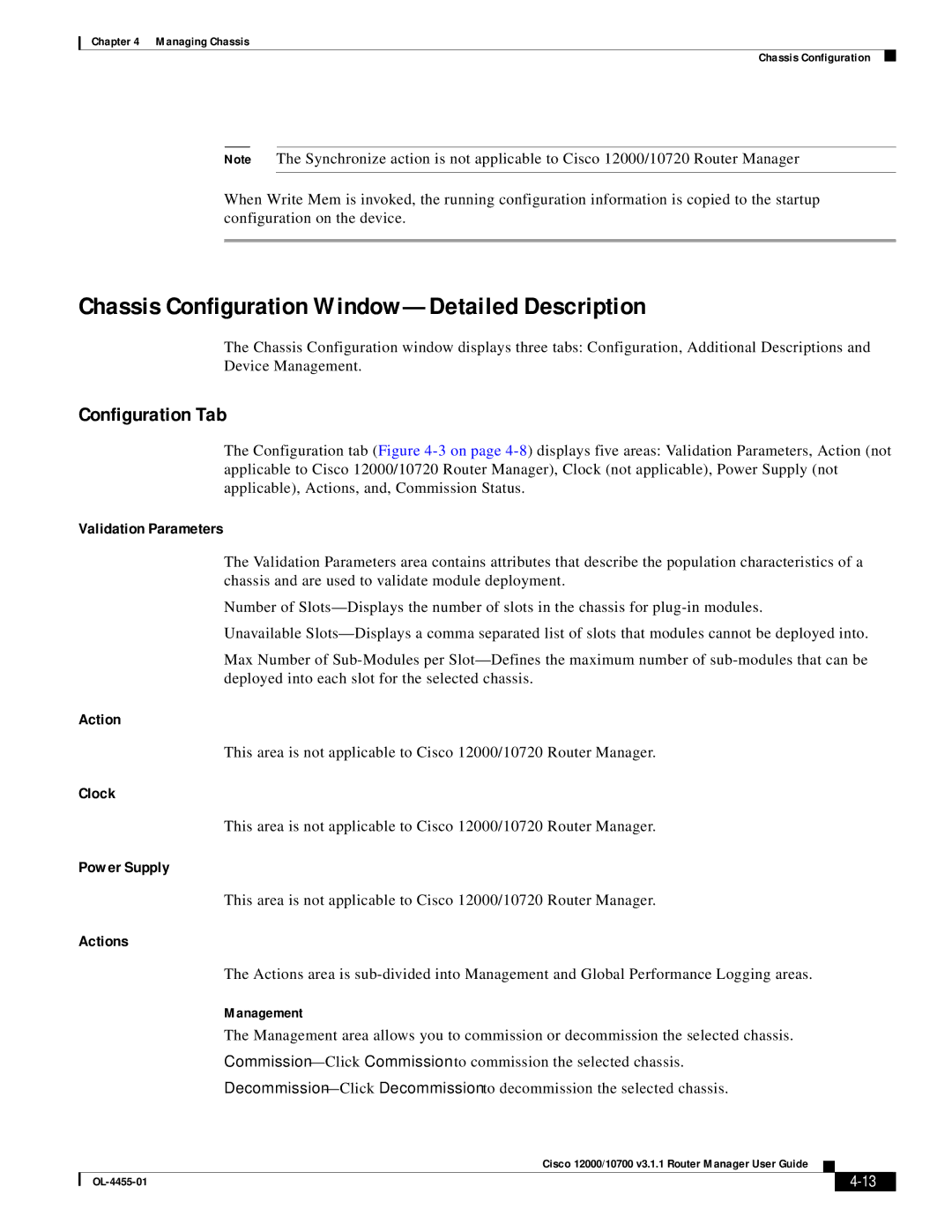 Cisco Systems 12000/10700 V3.1.1 manual Chassis Configuration Window-Detailed Description 