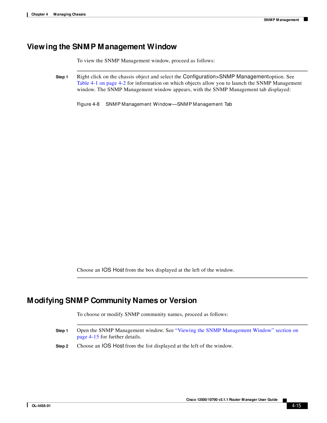 Cisco Systems 12000/10700 V3.1.1 manual Viewing the Snmp Management Window, Modifying Snmp Community Names or Version 