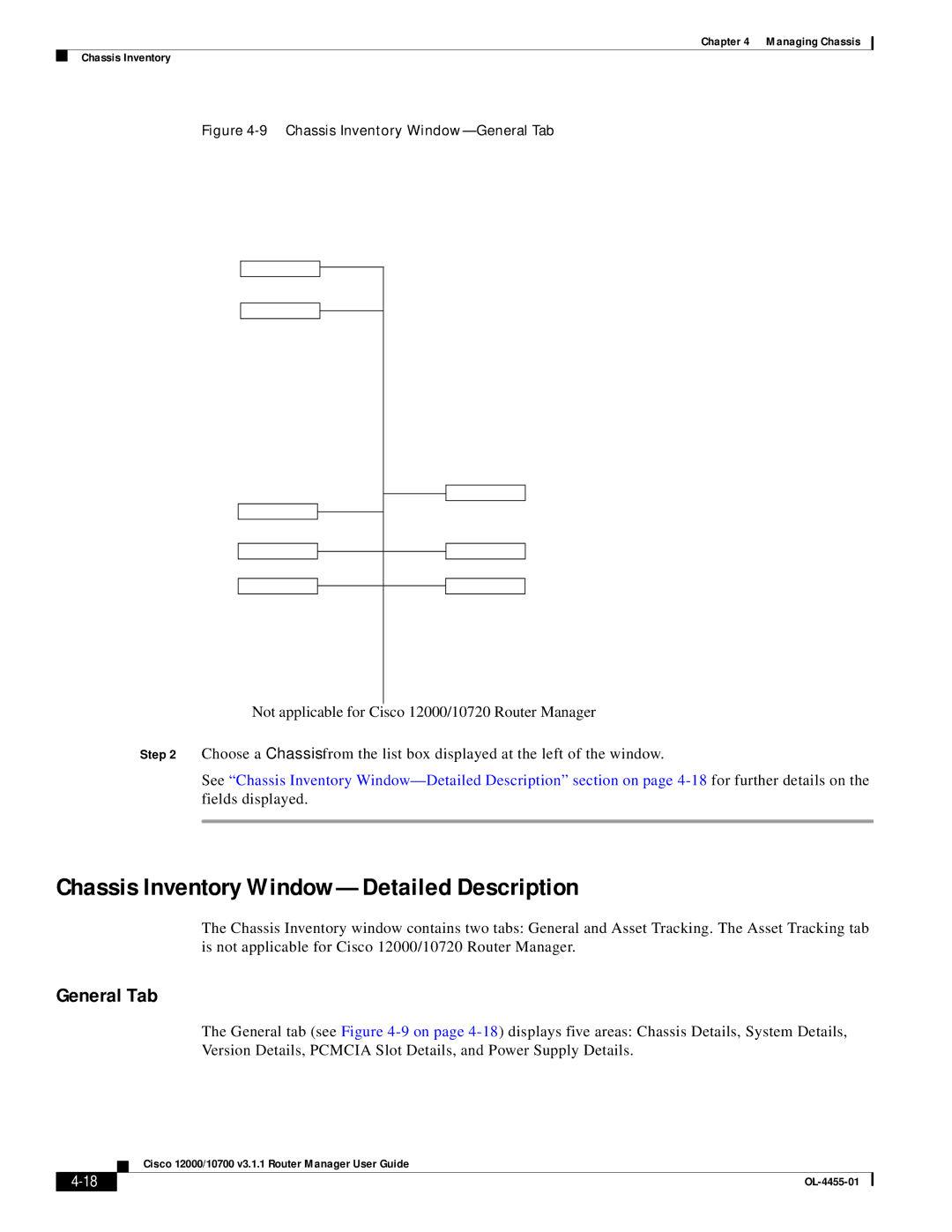 Cisco Systems 12000/10700 V3.1.1 manual Chassis Inventory Window-Detailed Description, General Tab 