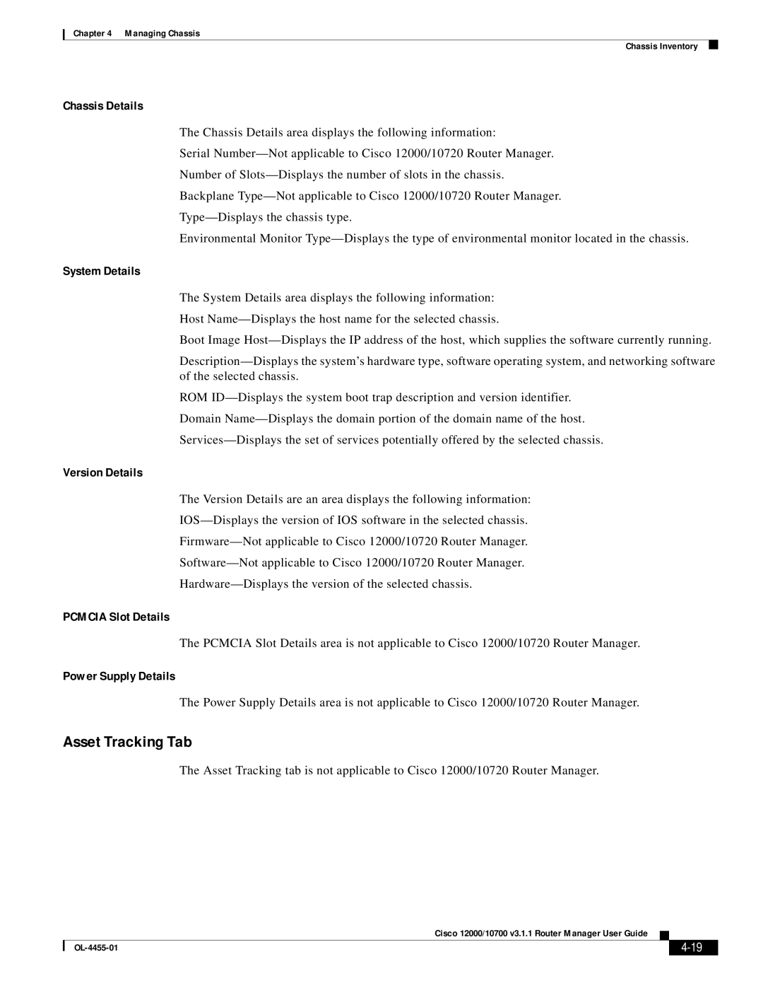 Cisco Systems 12000/10700 V3.1.1 manual Asset Tracking Tab 