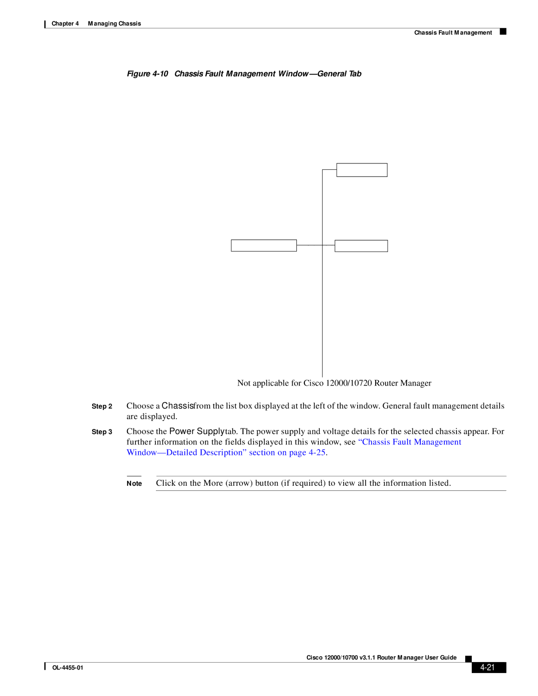 Cisco Systems 12000/10700 V3.1.1 manual Chassis Fault Management Window-General Tab 