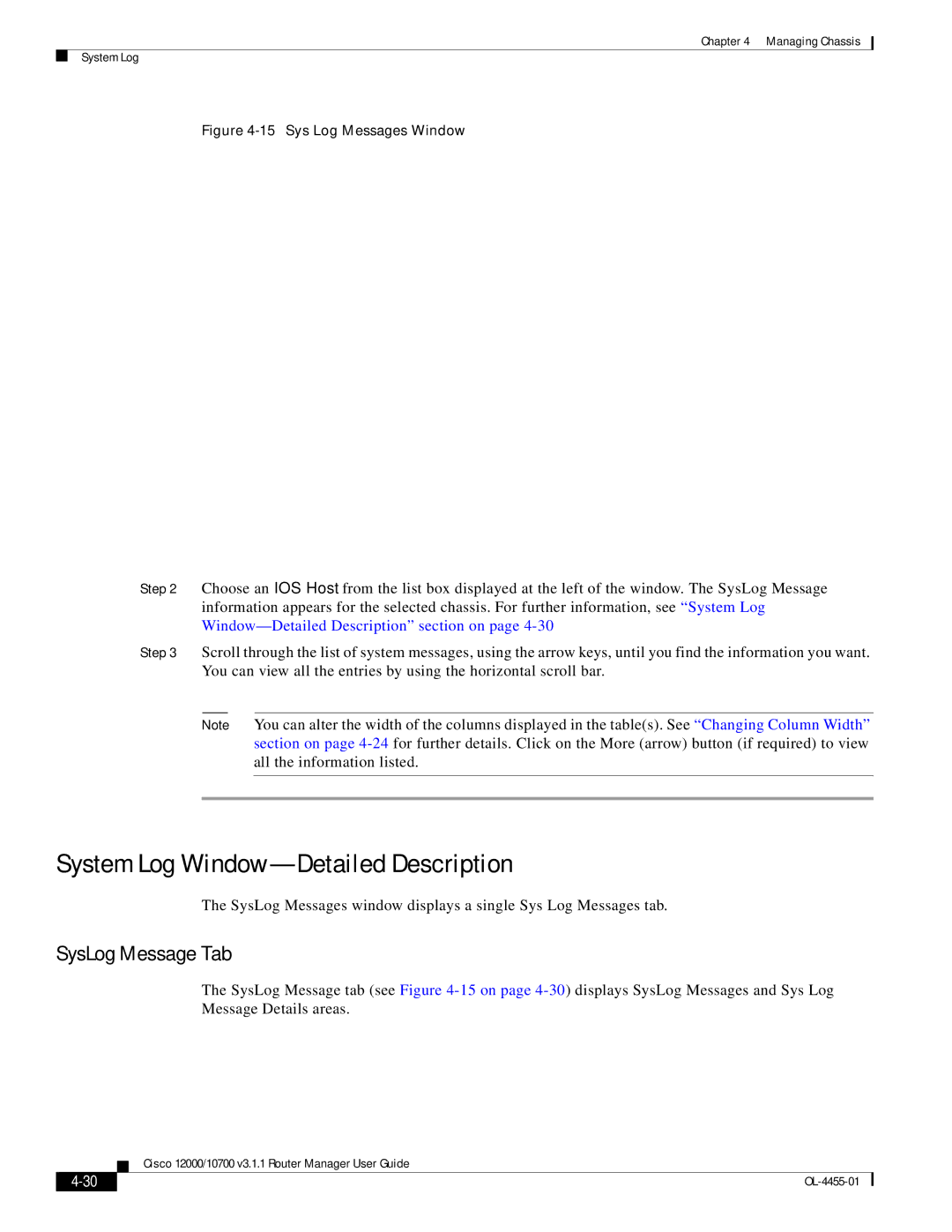 Cisco Systems 12000/10700 V3.1.1 manual System Log Window-Detailed Description, SysLog Message Tab 