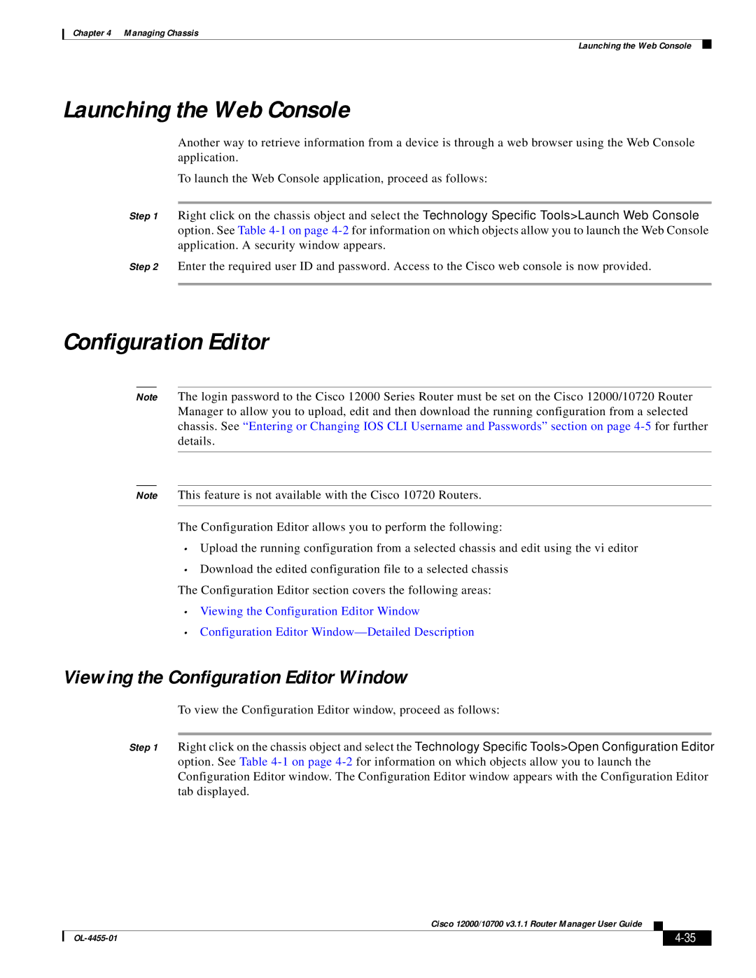 Cisco Systems 12000/10700 V3.1.1 manual Launching the Web Console, Viewing the Configuration Editor Window 