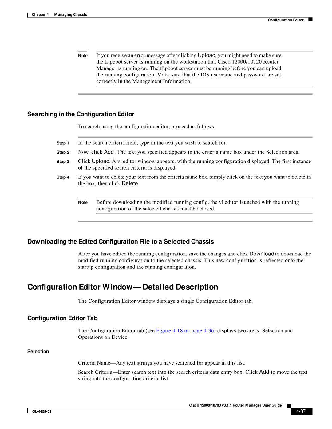 Cisco Systems 12000/10700 V3.1.1 Configuration Editor Window-Detailed Description, Searching in the Configuration Editor 