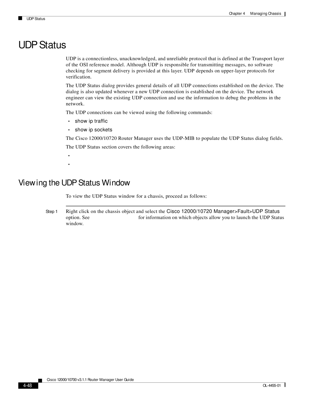 Cisco Systems 12000/10700 V3.1.1 manual Viewing the UDP Status Window 