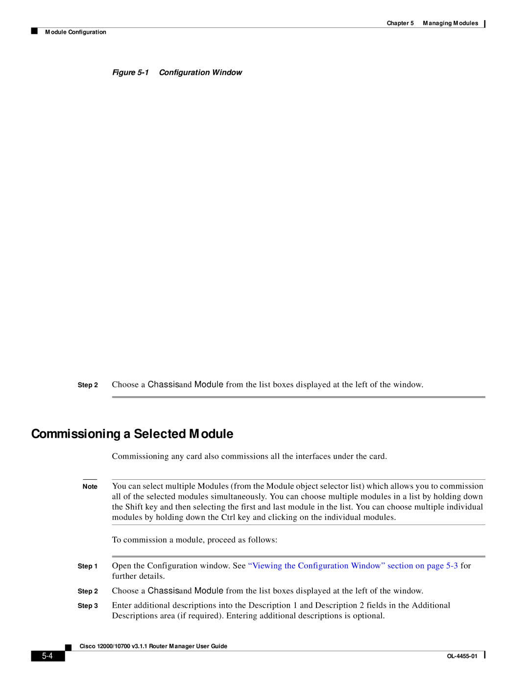 Cisco Systems 12000/10700 V3.1.1 manual Commissioning a Selected Module, Configuration Window 