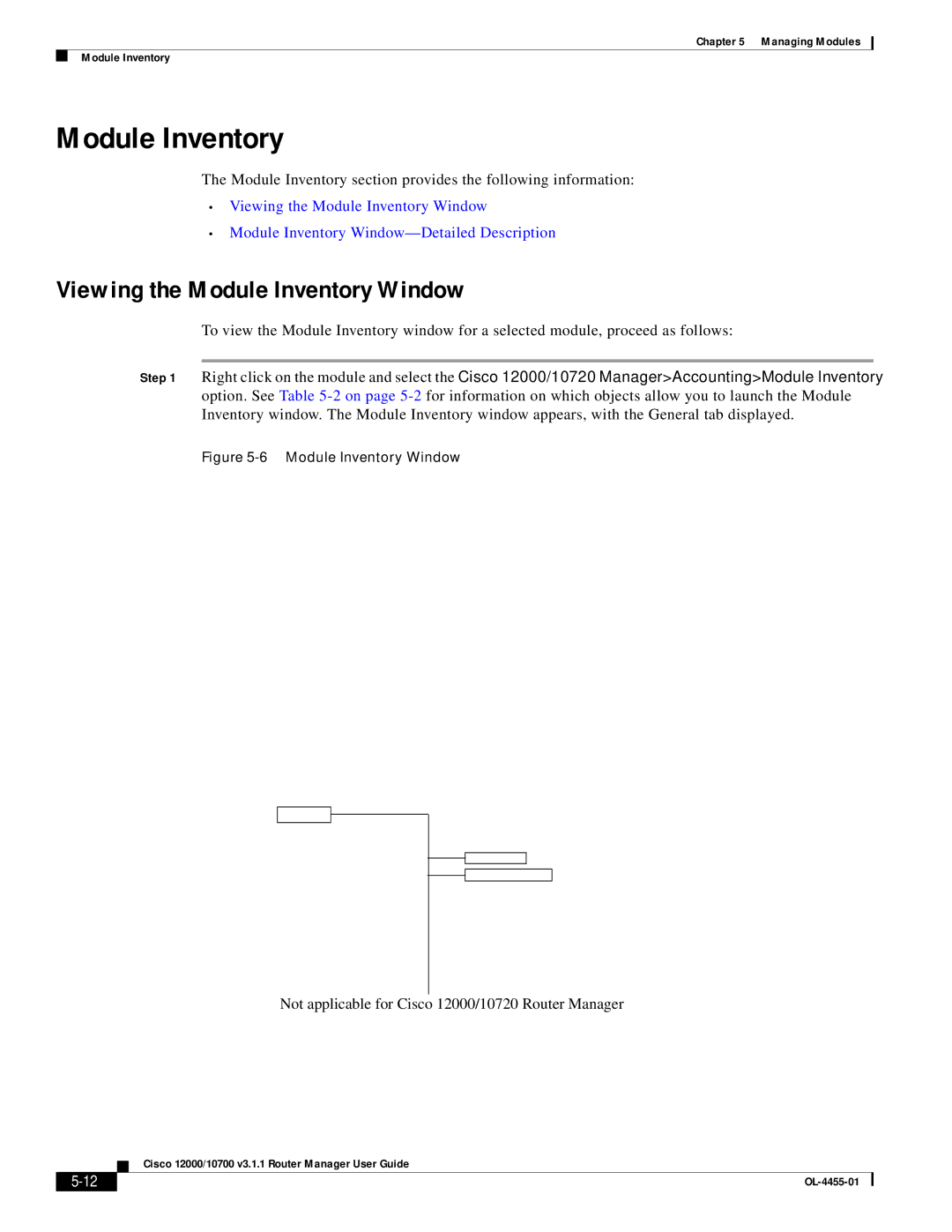 Cisco Systems 12000/10700 V3.1.1 manual Viewing the Module Inventory Window 