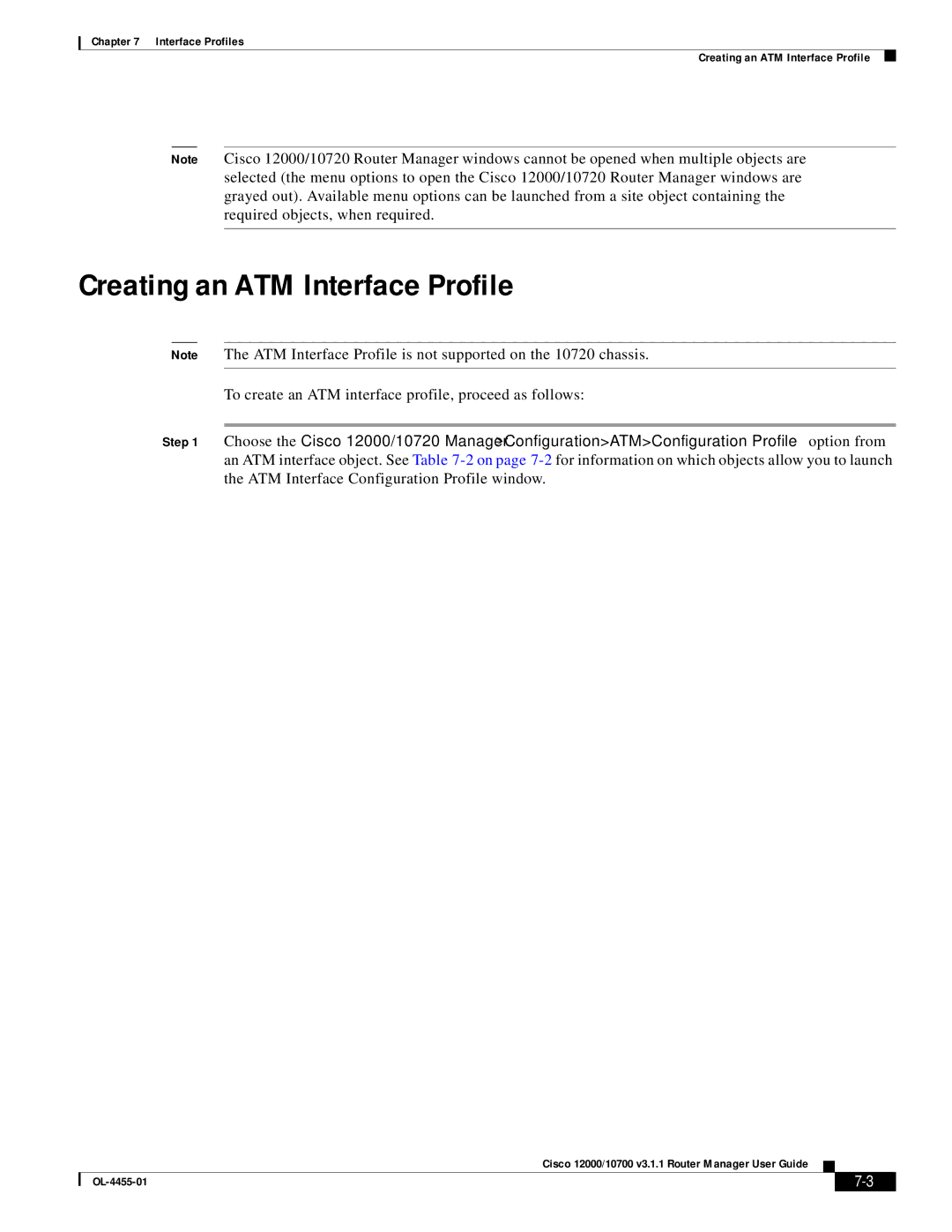 Cisco Systems 12000/10700 V3.1.1 manual Creating an ATM Interface Profile 