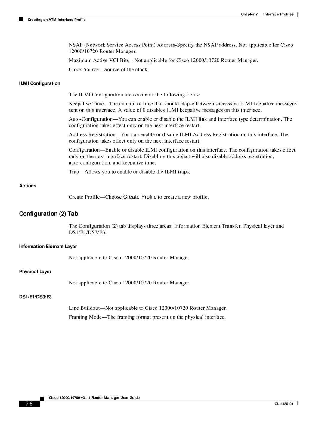 Cisco Systems 12000/10700 V3.1.1 manual Configuration 2 Tab, Ilmi Configuration, Information Element Layer, Physical Layer 