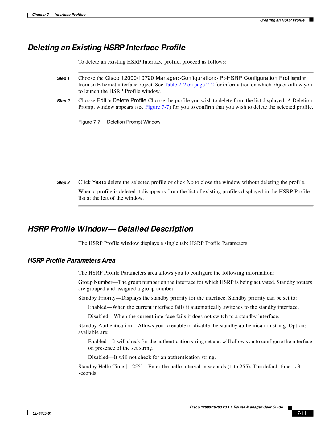 Cisco Systems 12000/10700 V3.1.1 Deleting an Existing Hsrp Interface Profile, Hsrp Profile Window-Detailed Description 