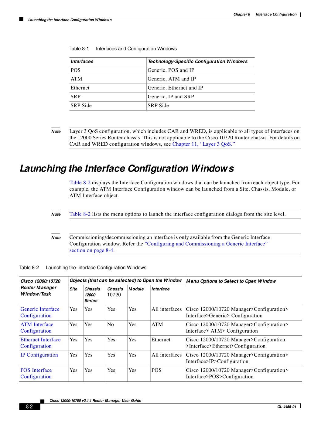 Cisco Systems 12000/10700 V3.1.1 manual Launching the Interface Configuration Windows, Interfaces 