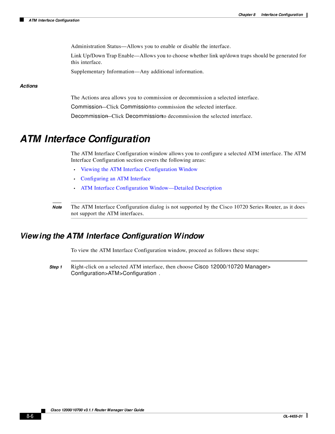 Cisco Systems 12000/10700 V3.1.1 manual Viewing the ATM Interface Configuration Window 