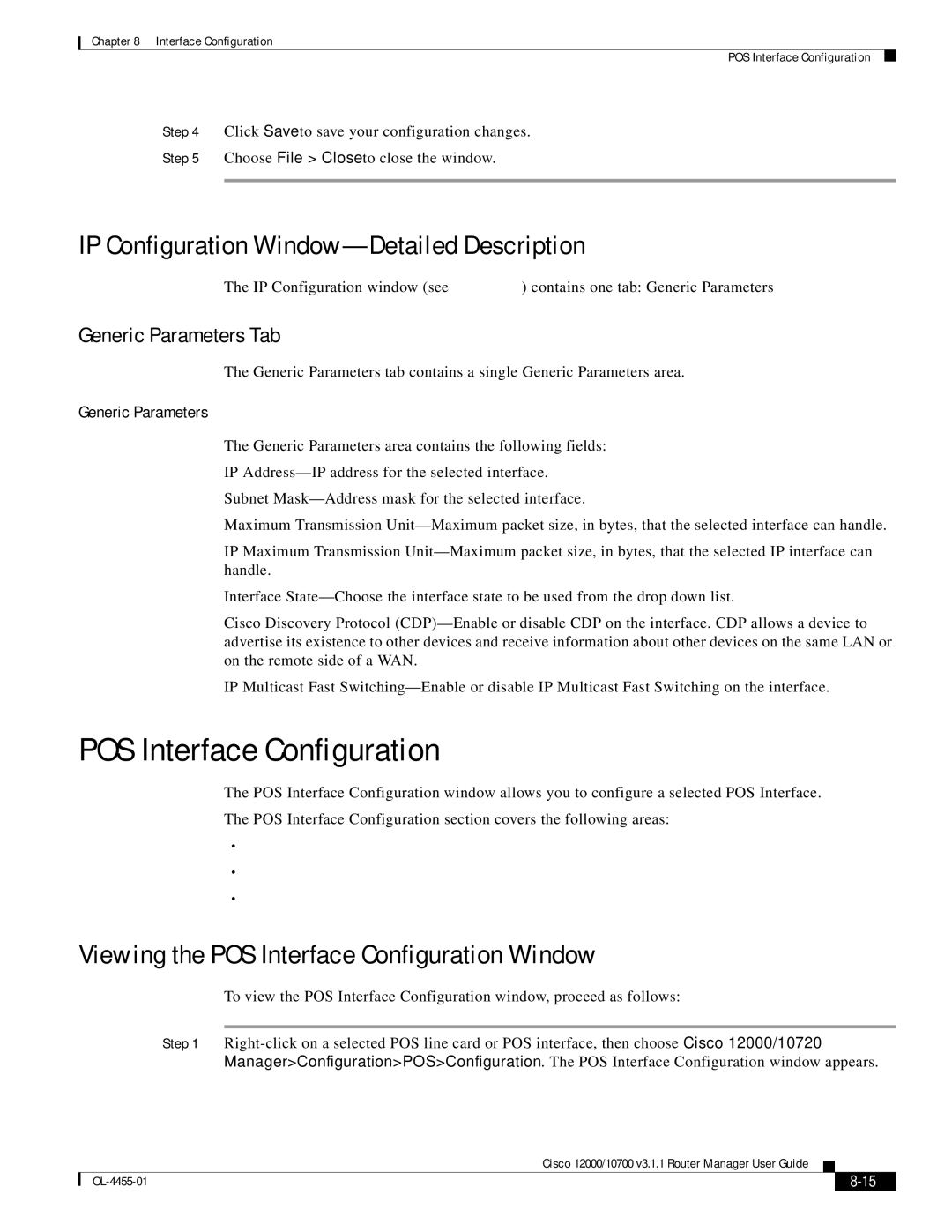 Cisco Systems 12000/10700 V3.1.1 manual POS Interface Configuration, IP Configuration Window-Detailed Description 