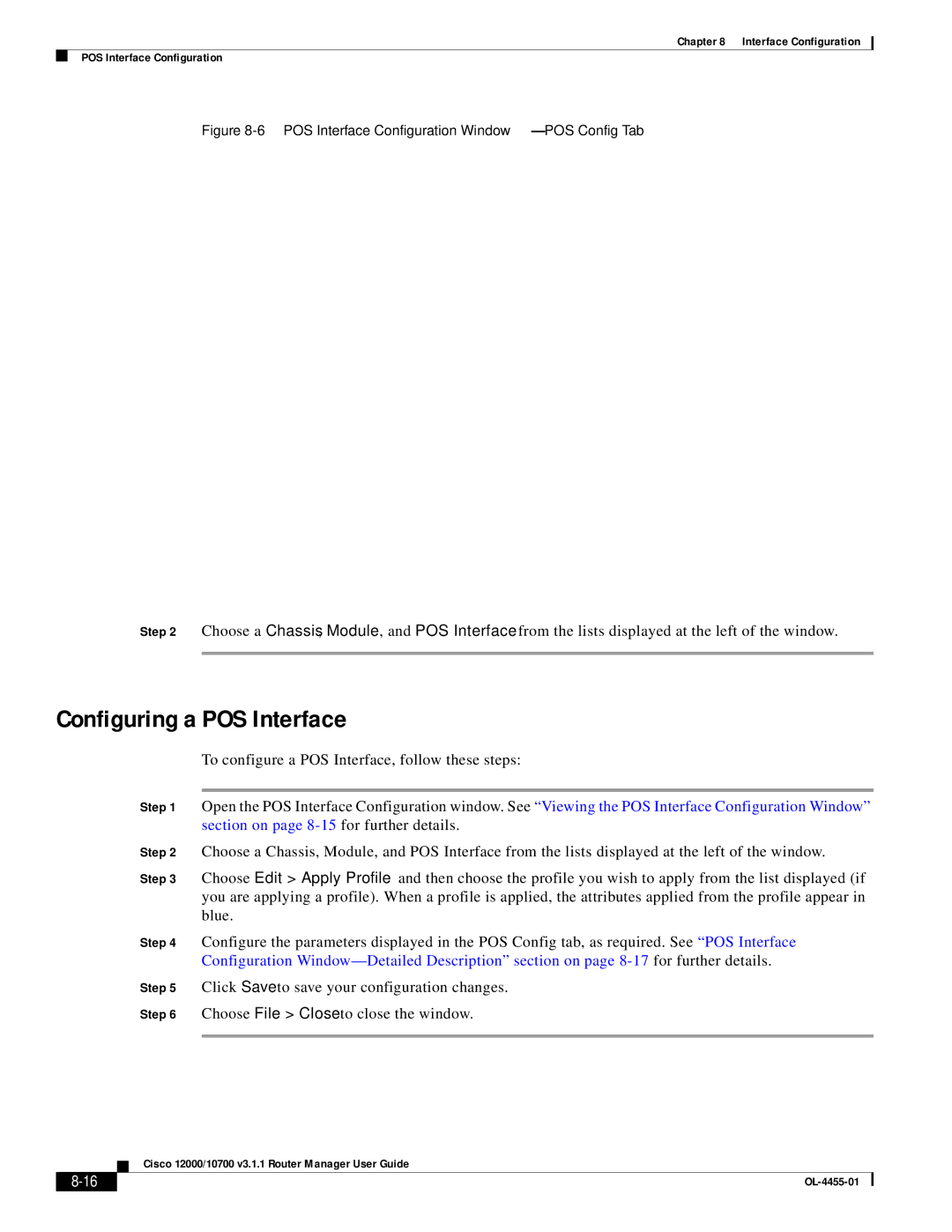 Cisco Systems 12000/10700 V3.1.1 manual Configuring a POS Interface, POS Interface Configuration Window-POS Config Tab 