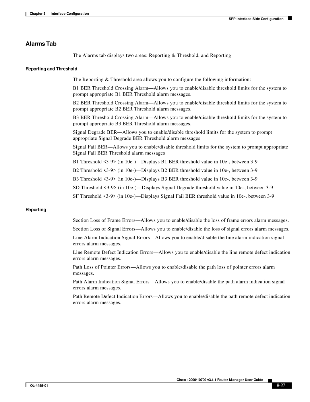 Cisco Systems 12000/10700 V3.1.1 manual Alarms Tab 