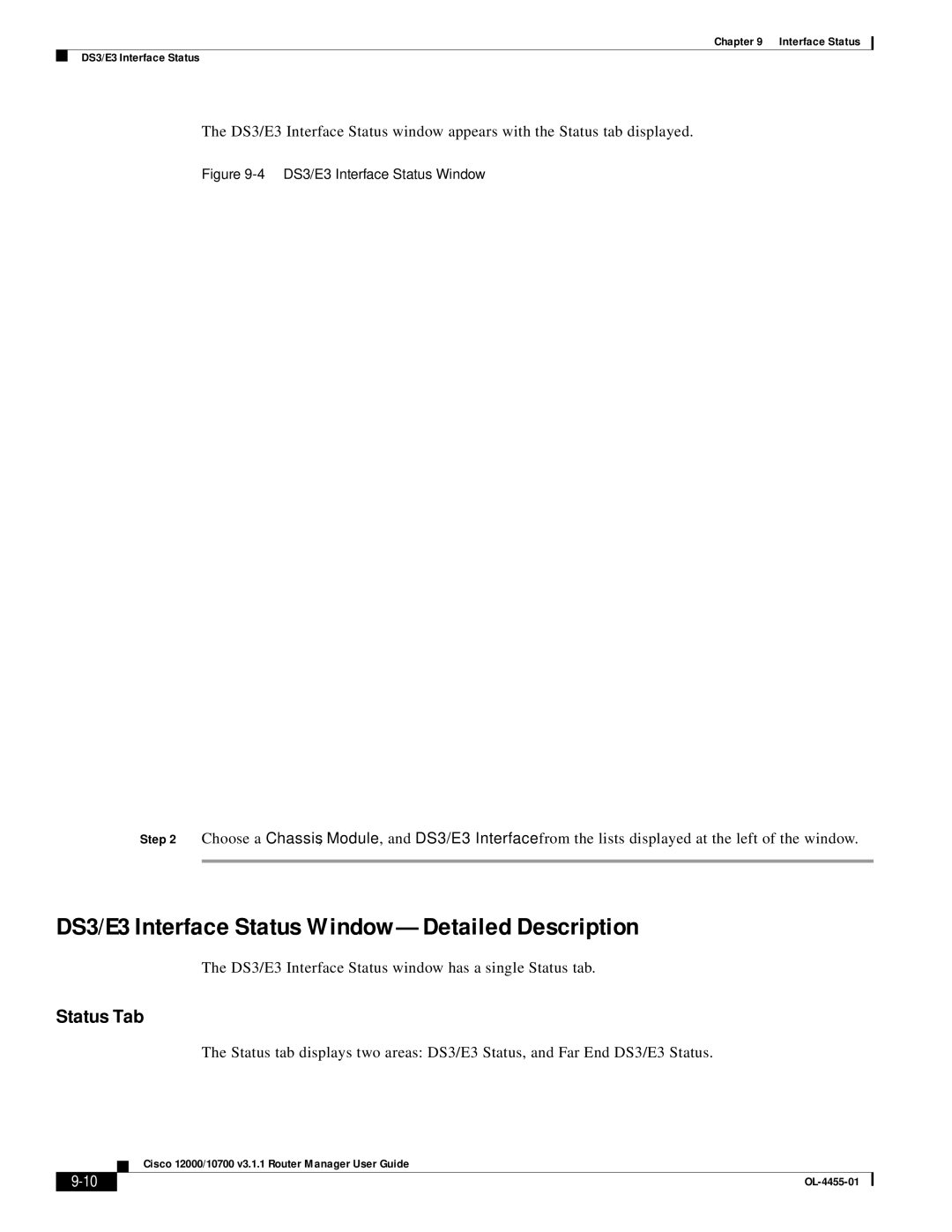 Cisco Systems 12000/10700 V3.1.1 manual DS3/E3 Interface Status Window-Detailed Description, Status Tab 