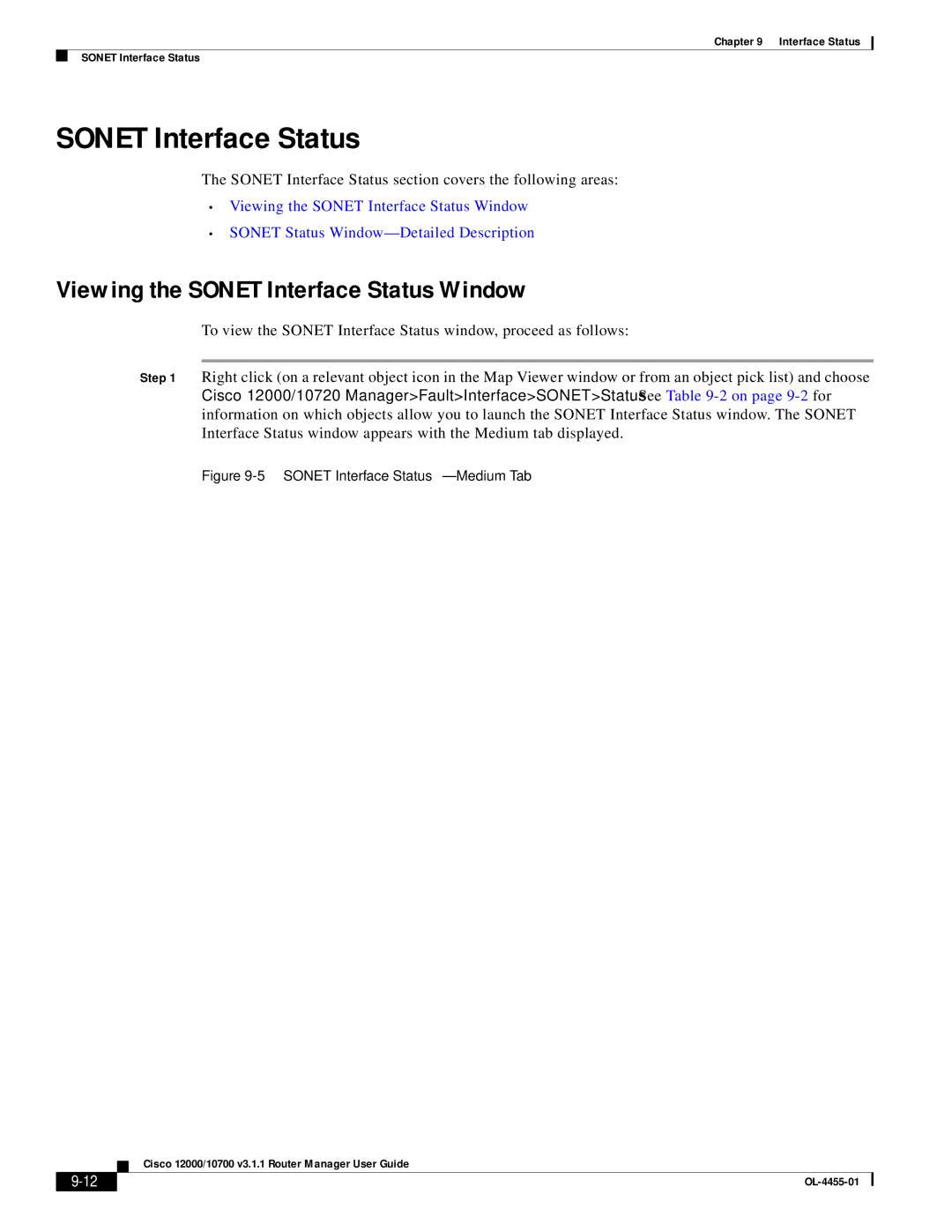 Cisco Systems 12000/10700 V3.1.1 manual Viewing the Sonet Interface Status Window 