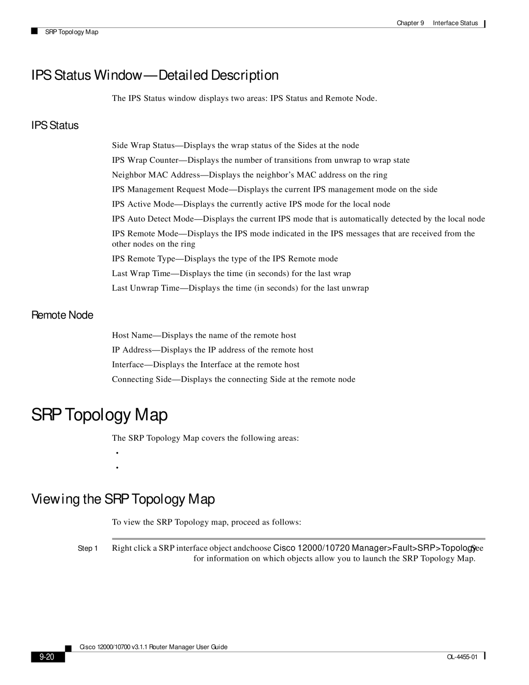 Cisco Systems 12000/10700 V3.1.1 IPS Status Window-Detailed Description, Viewing the SRP Topology Map, Remote Node 