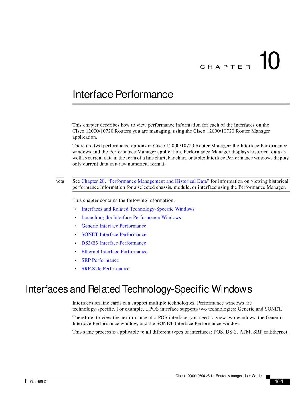 Cisco Systems 12000/10700 V3.1.1 manual Interface Performance, 10-1 