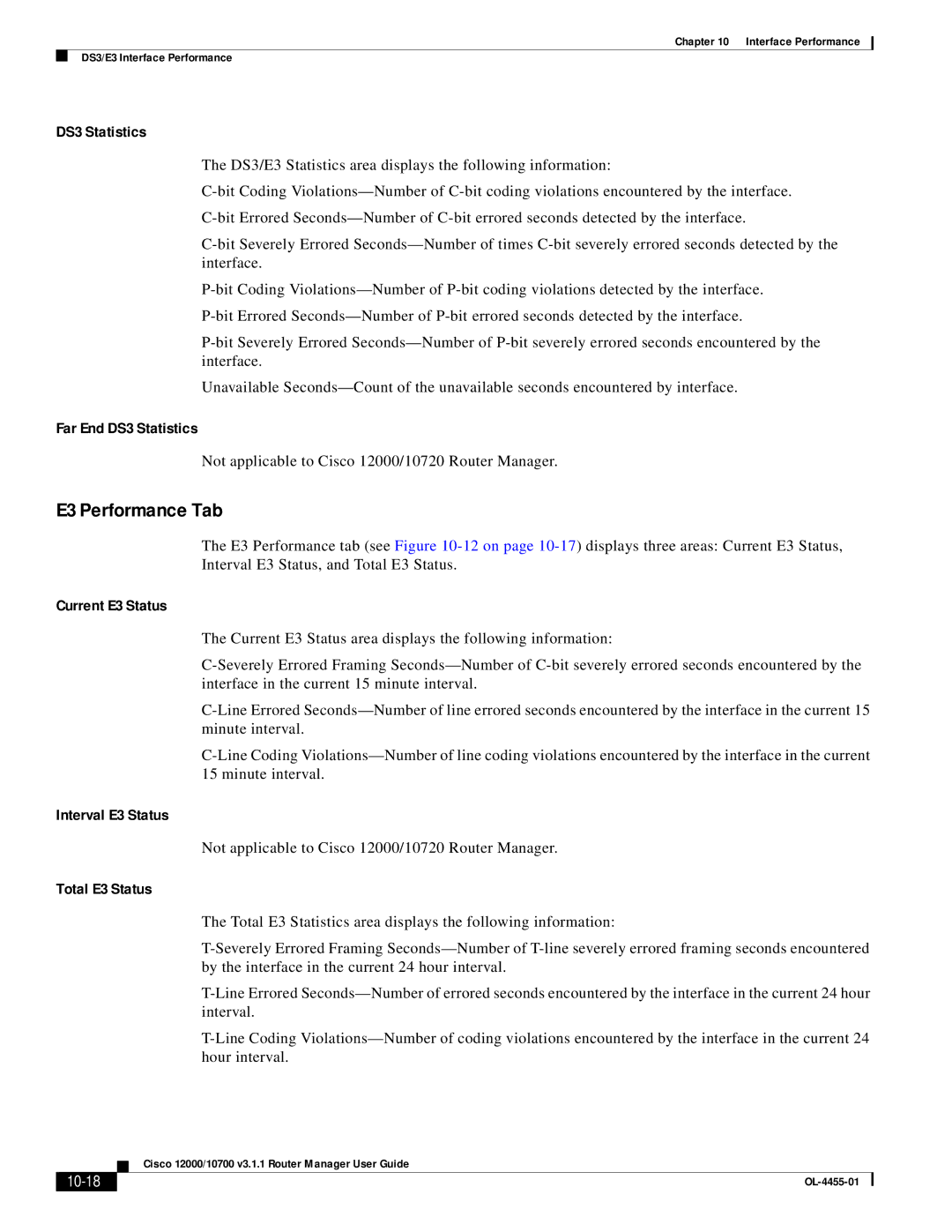 Cisco Systems 12000/10700 V3.1.1 manual E3 Performance Tab 