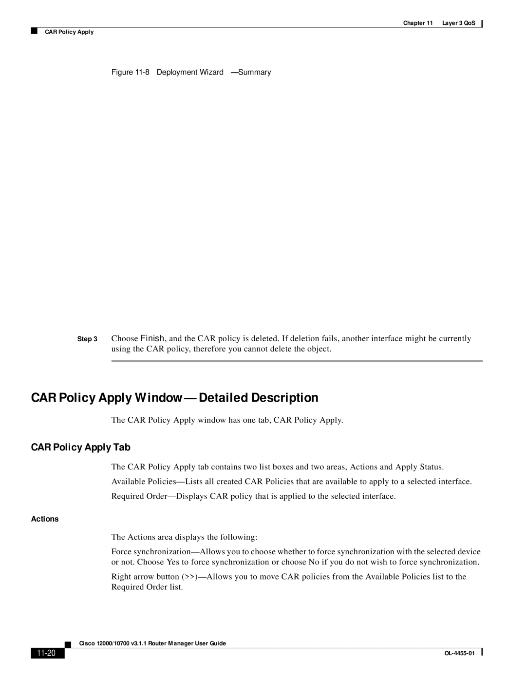 Cisco Systems 12000/10700 V3.1.1 manual CAR Policy Apply Window-Detailed Description, CAR Policy Apply Tab, 11-20 