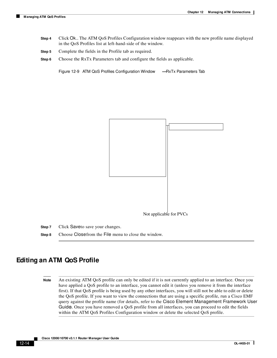 Cisco Systems 12000/10700 V3.1.1 manual Editing an ATM QoS Profile, 12-14 