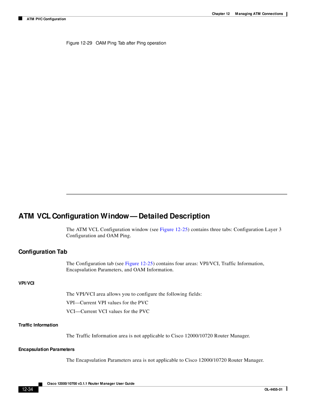 Cisco Systems 12000/10700 V3.1.1 manual ATM VCL Configuration Window-Detailed Description, Traffic Information, 12-34 