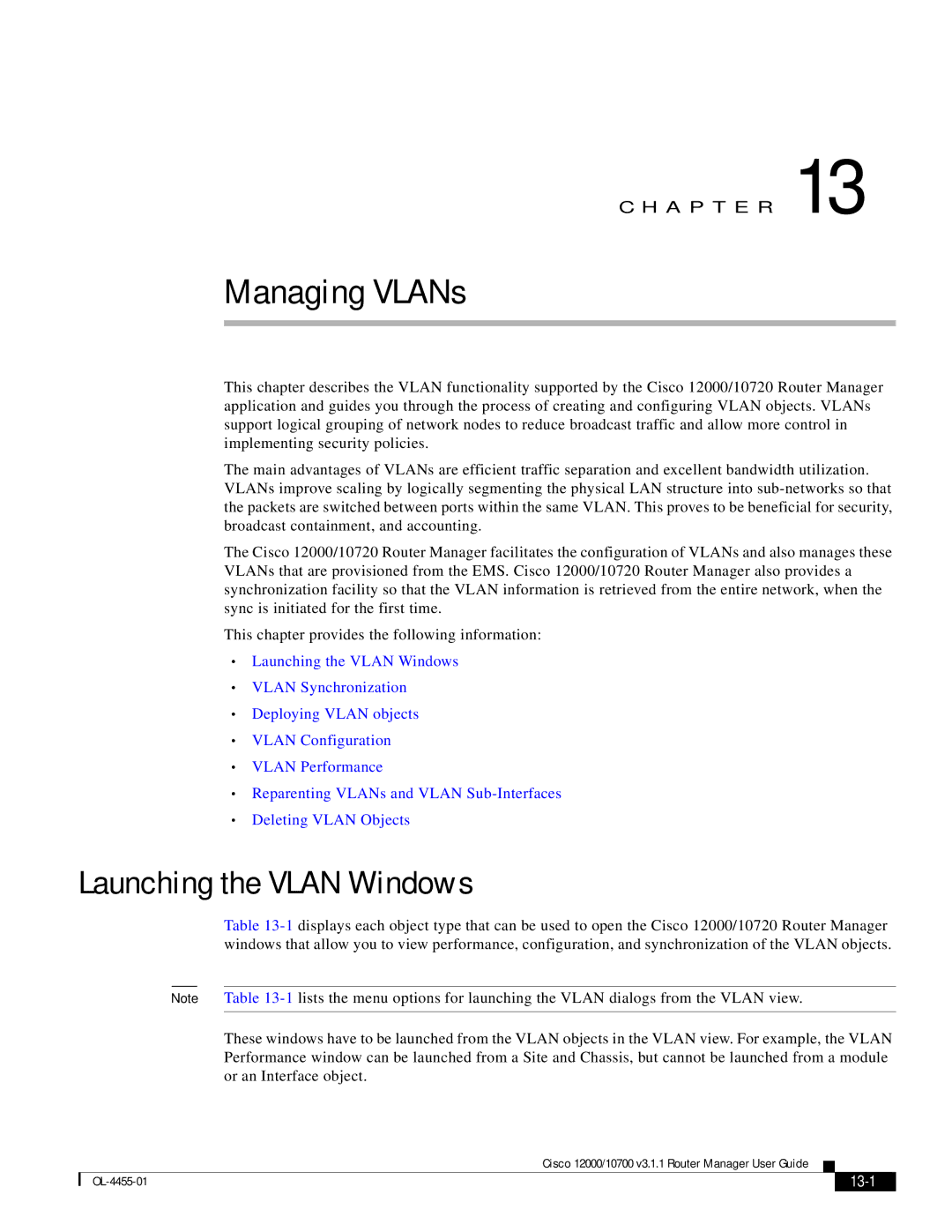 Cisco Systems 12000/10700 V3.1.1 manual Launching the Vlan Windows, 13-1 