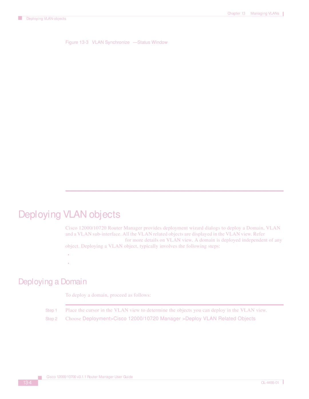 Cisco Systems 12000/10700 V3.1.1 manual Deploying Vlan objects, Deploying a Domain, 13-4 