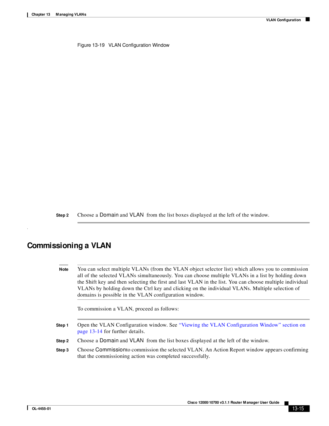 Cisco Systems 12000/10700 V3.1.1 manual Commissioning a Vlan, 13-15 