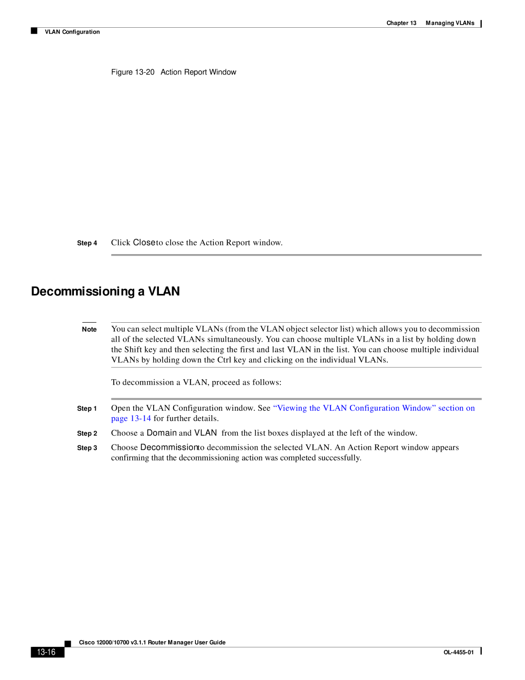 Cisco Systems 12000/10700 V3.1.1 manual Decommissioning a Vlan, 13-16 