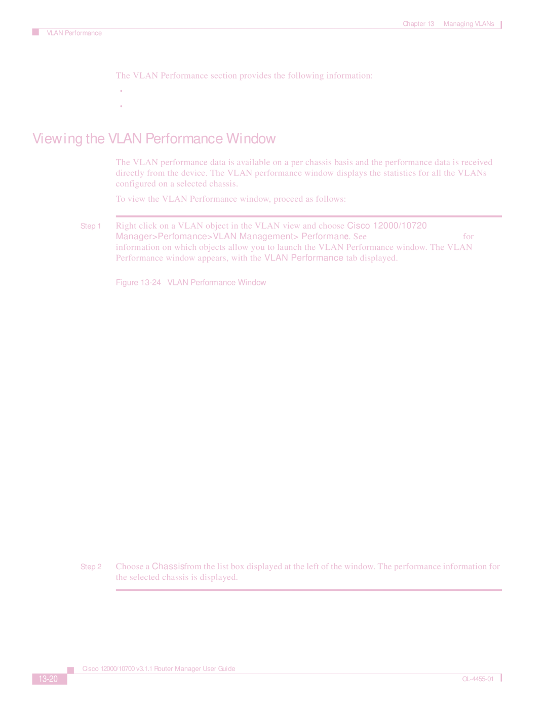 Cisco Systems 12000/10700 V3.1.1 manual Viewing the Vlan Performance Window, 13-20 