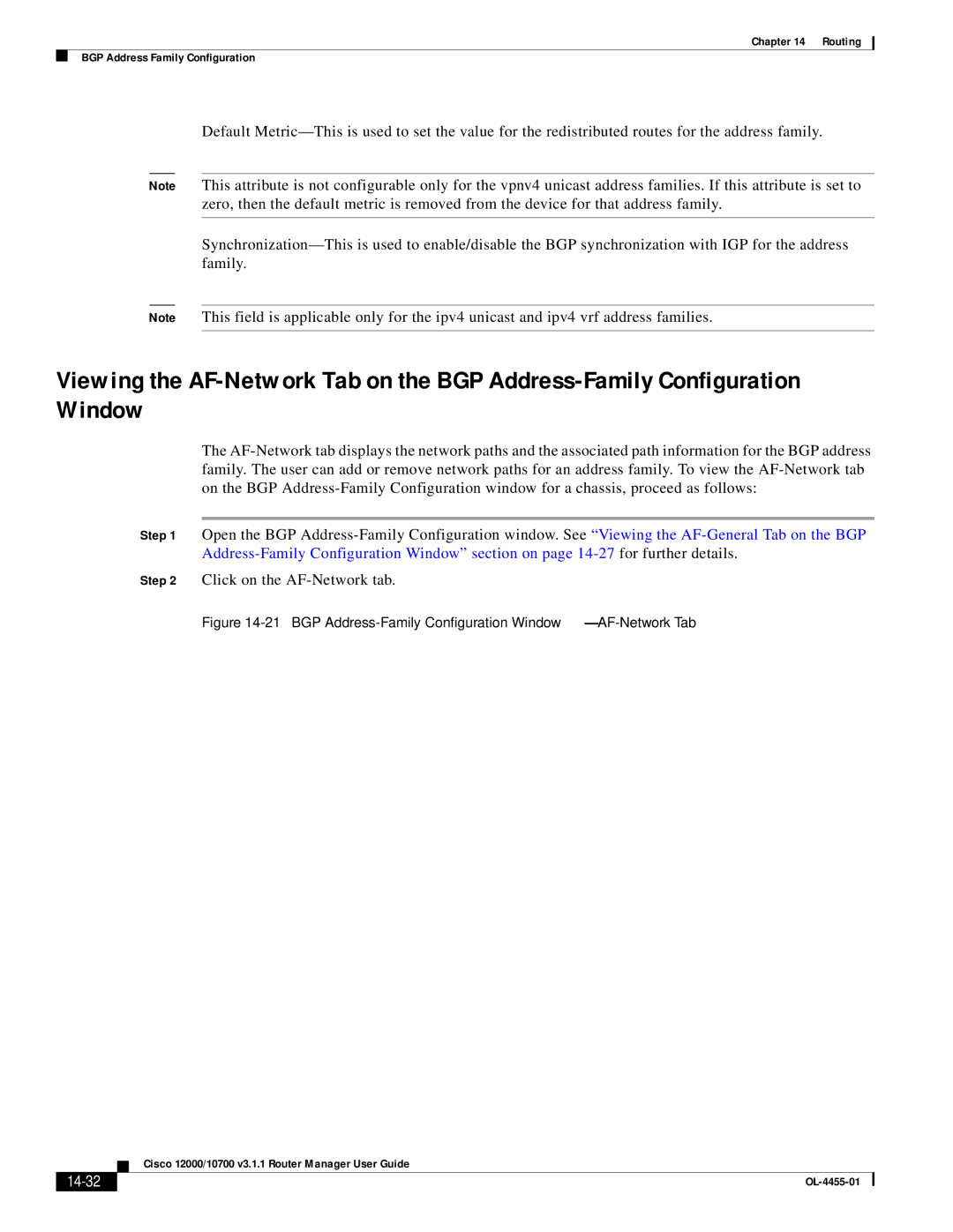 Cisco Systems 12000/10700 V3.1.1 manual 14-32, BGP Address-Family Configuration Window-AF-Network Tab 