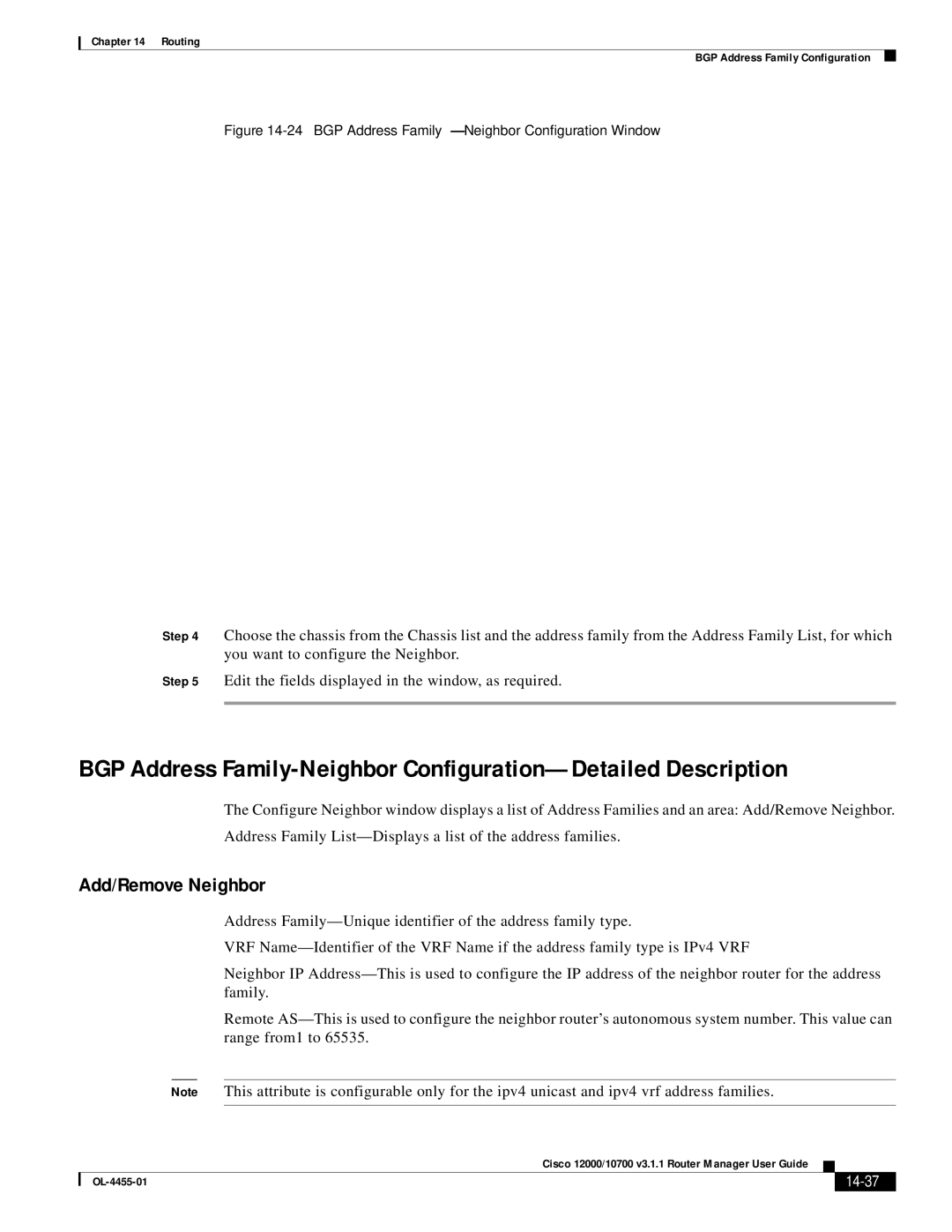 Cisco Systems 12000/10700 V3.1.1 manual Add/Remove Neighbor, 14-37 