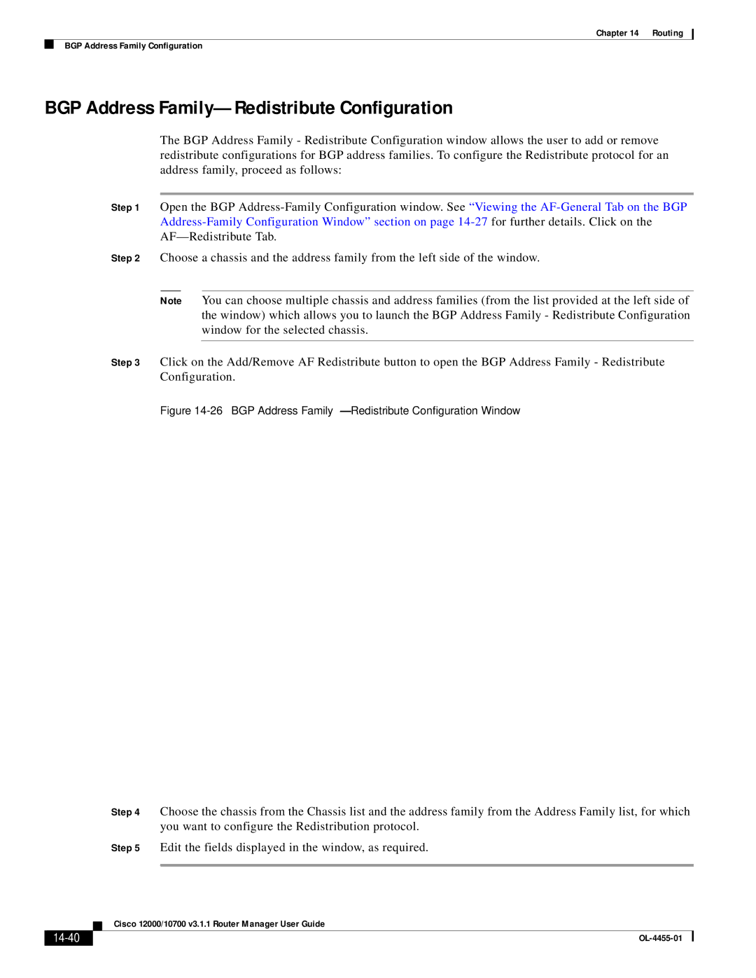 Cisco Systems 12000/10700 V3.1.1 manual BGP Address Family-Redistribute Configuration, 14-40 