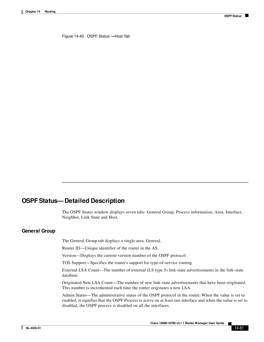 Cisco Systems 12000/10700 V3.1.1 manual Ospf Status-Detailed Description, General Group, 14-61 