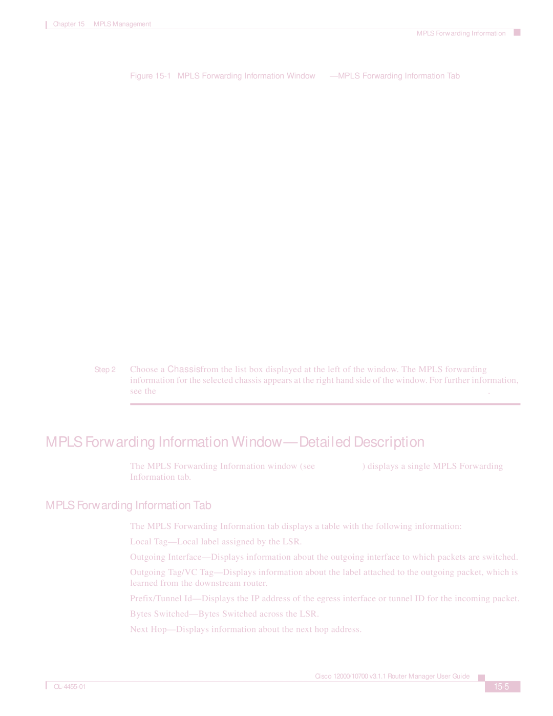 Cisco Systems 12000/10700 V3.1.1 Mpls Forwarding Information Window-Detailed Description, Mpls Forwarding Information Tab 