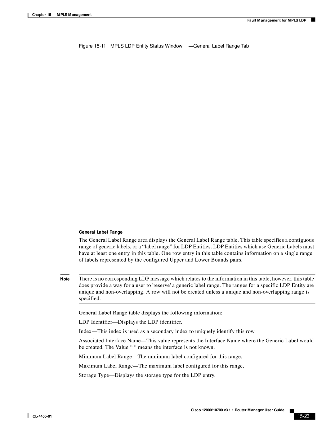 Cisco Systems 12000/10700 V3.1.1 manual General Label Range, 15-23 