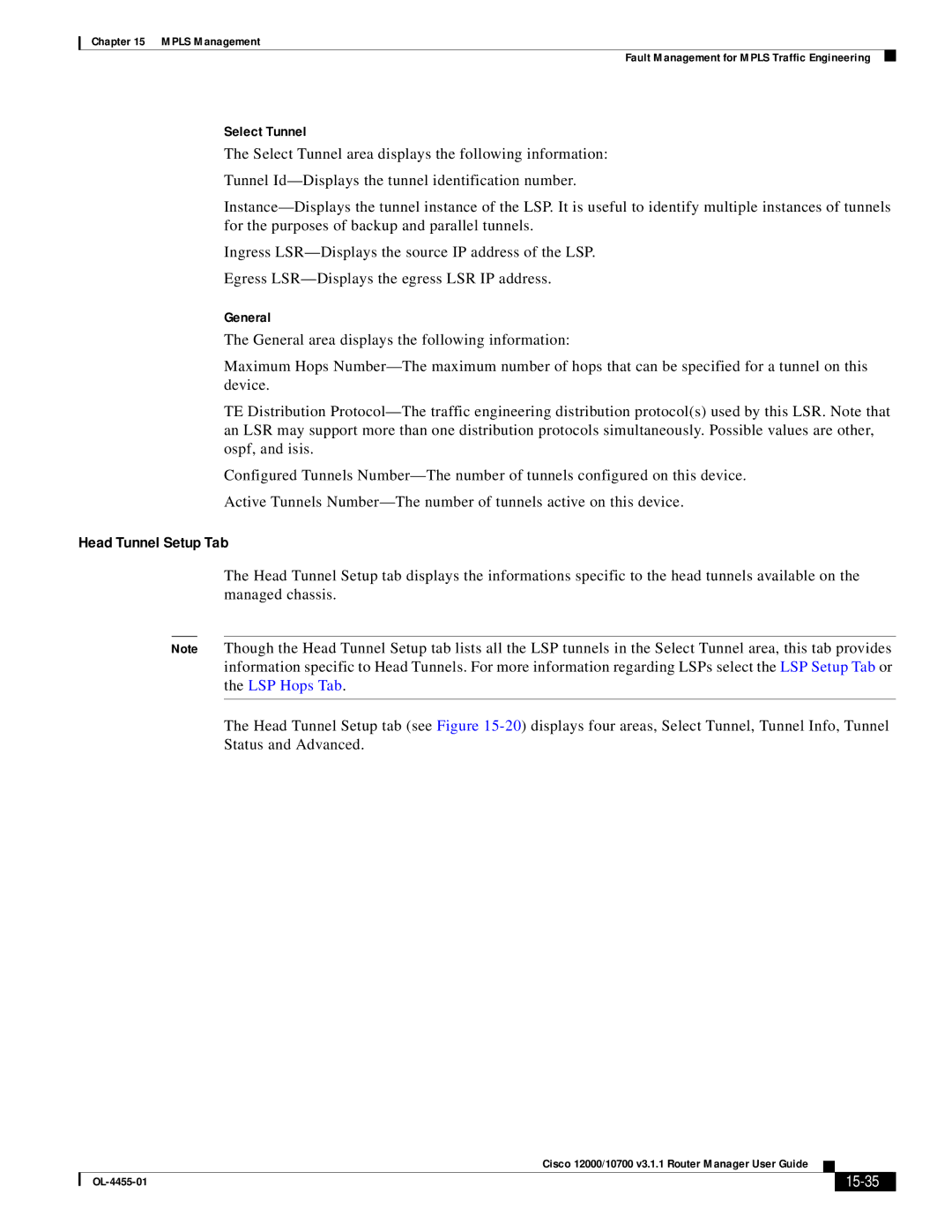 Cisco Systems 12000/10700 V3.1.1 manual Head Tunnel Setup Tab, Select Tunnel, 15-35 