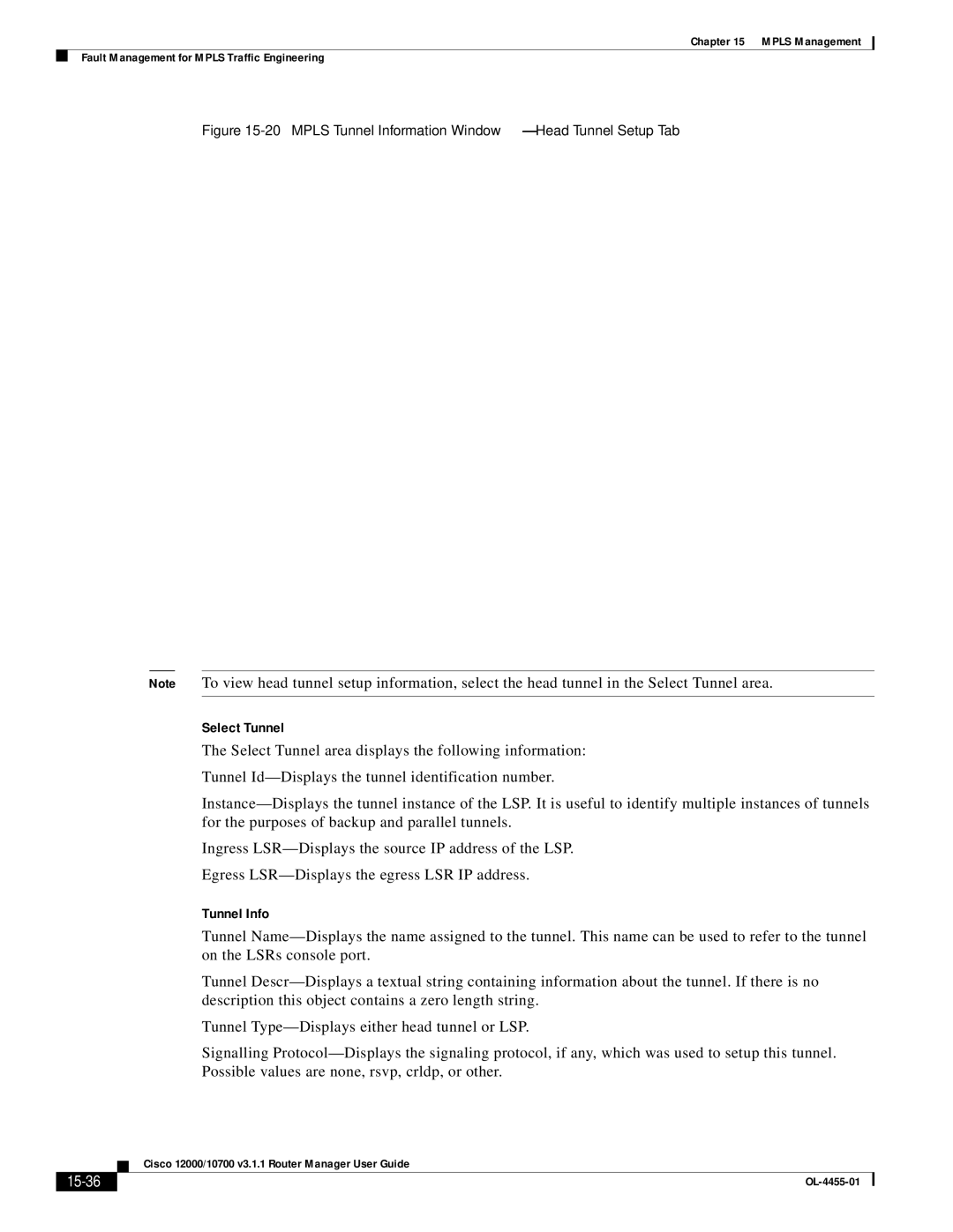 Cisco Systems 12000/10700 V3.1.1 manual Tunnel Info, 15-36 