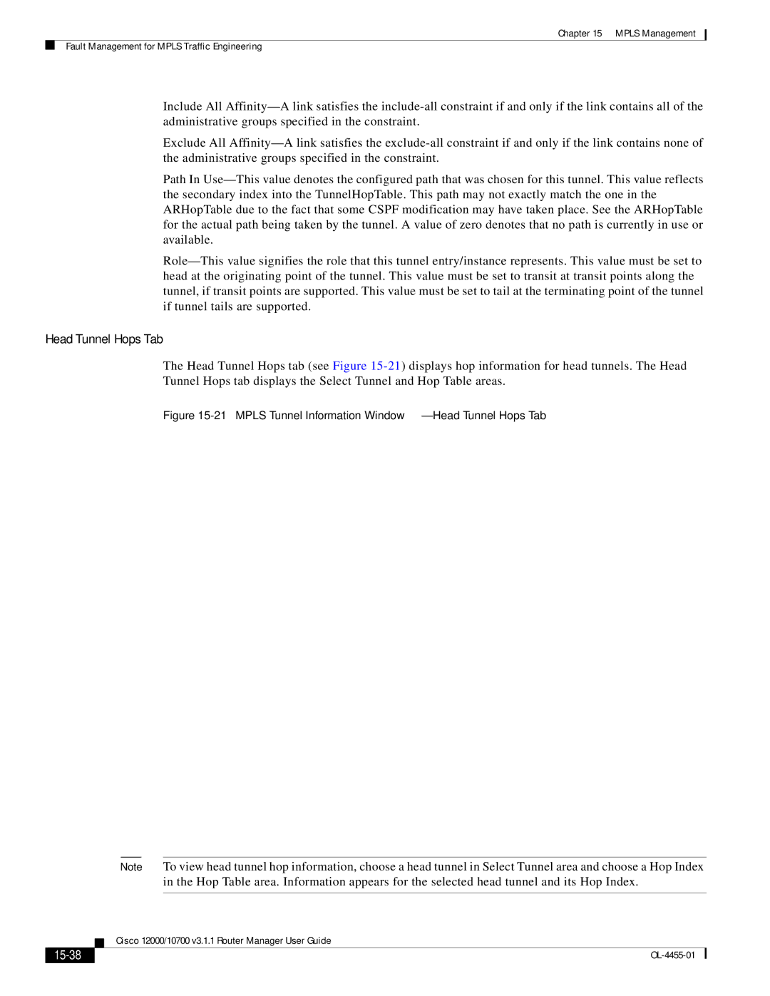 Cisco Systems 12000/10700 V3.1.1 manual Head Tunnel Hops Tab, 15-38 