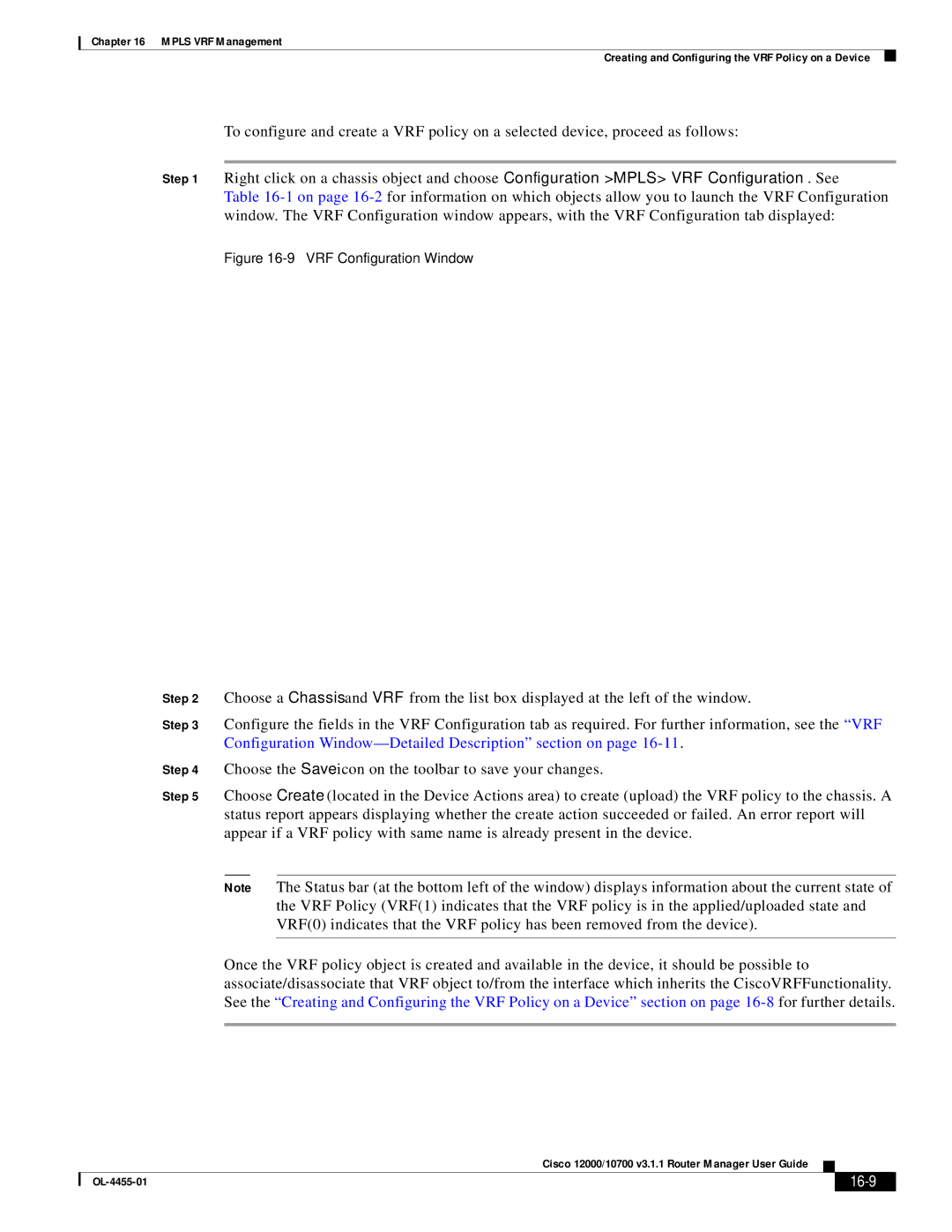 Cisco Systems 12000/10700 V3.1.1 manual 16-9, VRF Configuration Window 